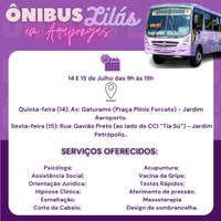 ÔNIBUS LILÁS TRAZ SERVIÇOS GRATUITOS ÀS MULHERES DE ARAPONGAS